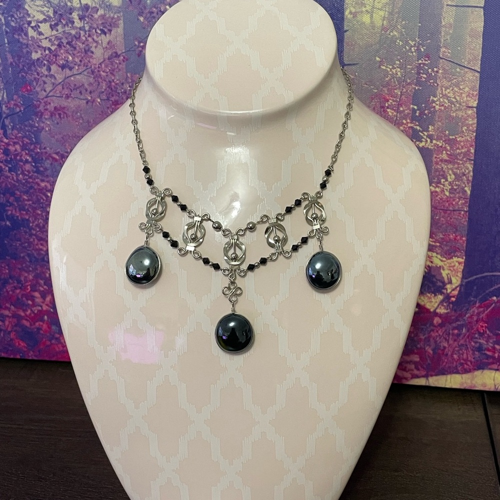 Black and‎ Silver Necklace with Intricate Detailing * Handmade in Thailand